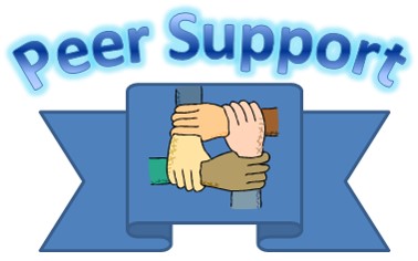 Image of 4 hands clasping for Peer Support
