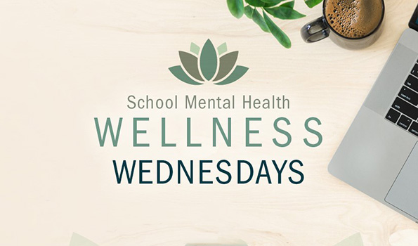 School Mental Health Wellness Wednesdays: Calming desk setup with laptop, coffee, and houseplant
