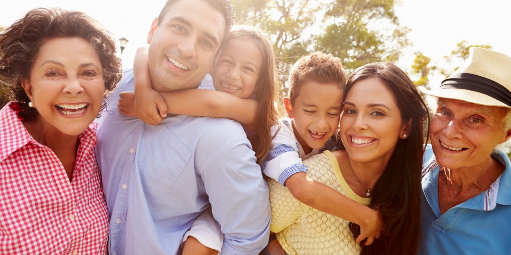 Smiling multigenerational Hispanic family
