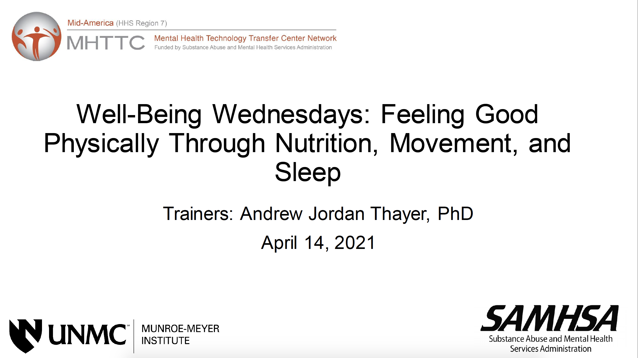 Well-Being Wednesdays April Nutrition, Movement, and Sleep Title Slide