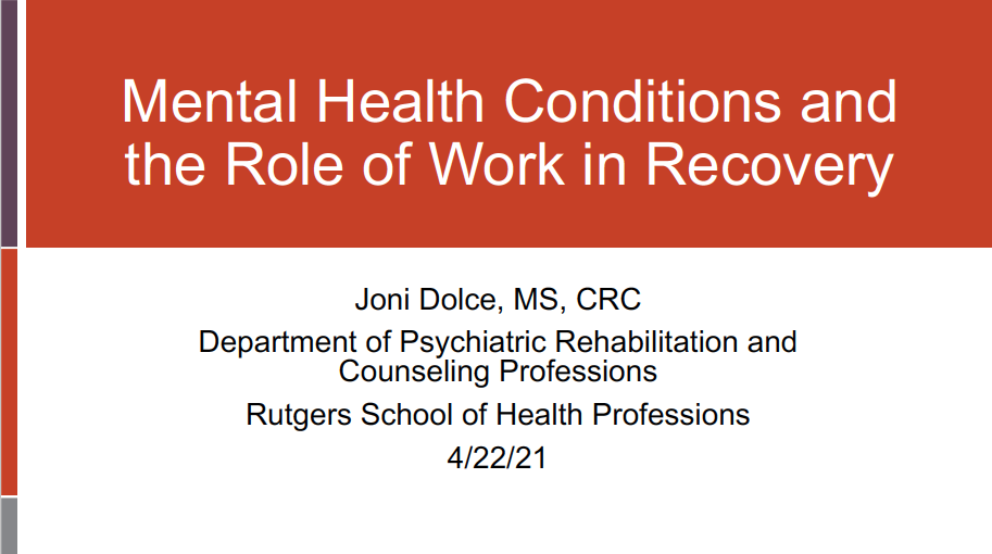 Mental Health Conditions and the Role of Work in Recovery