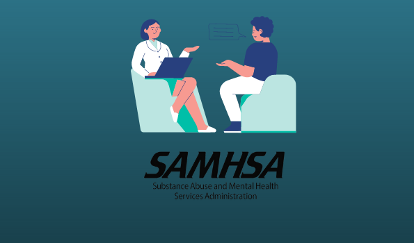 Image of a doctor counseling a patient with the SAMHSA logo