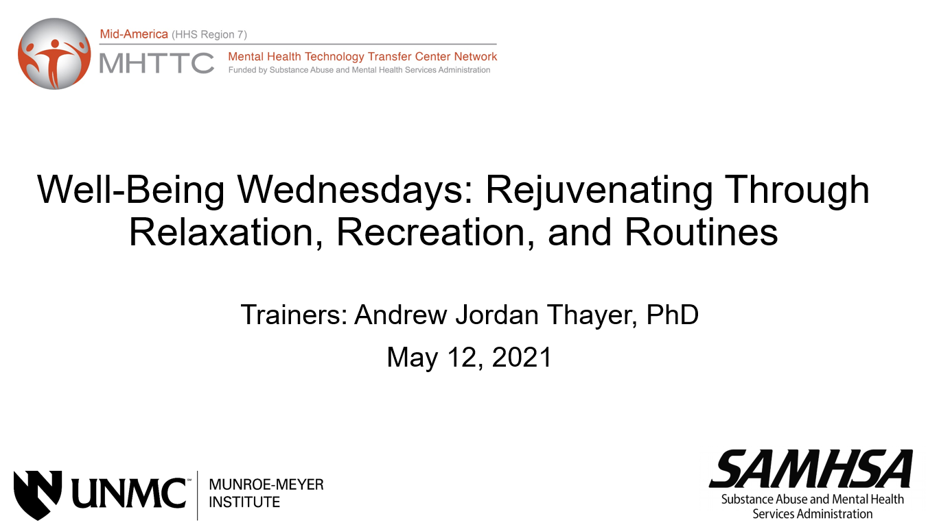 Well-Being Wednesdays May Webinar Title Slide