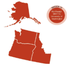 Orange illustration of Region 10 MHTTC support area that includes Alaska, Washington, Oregon, and Idaho