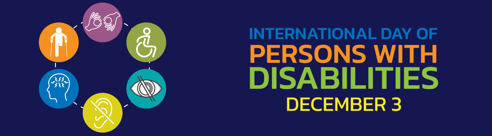 Decorative banner with the text International Day of Persons with Disabilities December 3