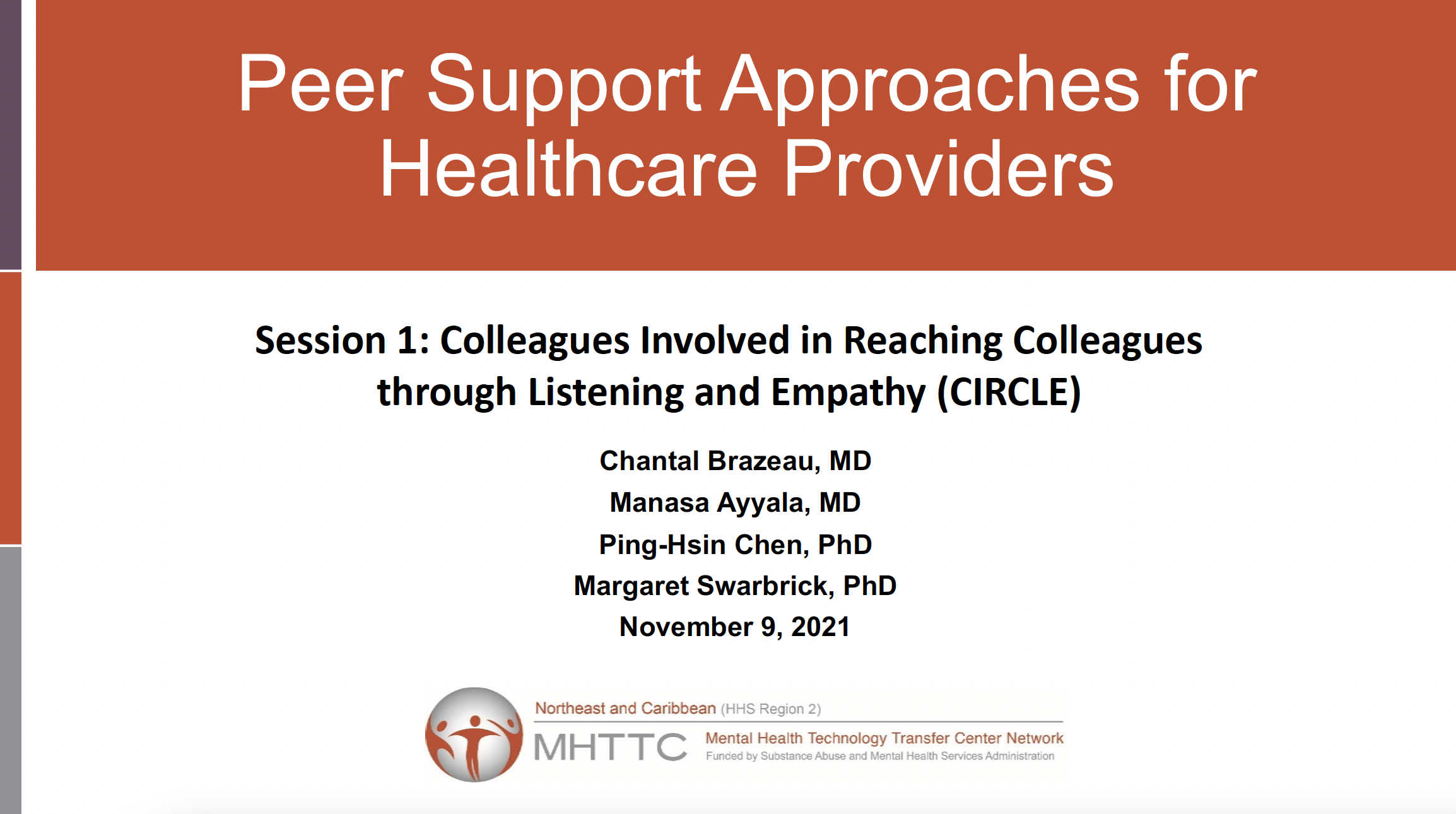 Peer Support Approaches for Healthcare Providers Session 1: Colleagues Involved in Reaching Colleagues through Listening and Empathy (CIRCLE)