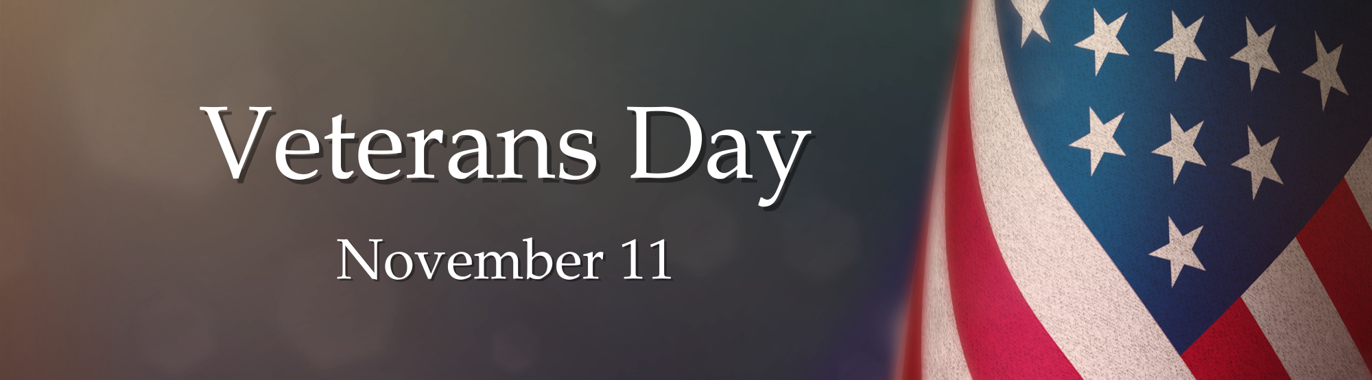 Image of an American flag next to the text: Veterans Day November 11