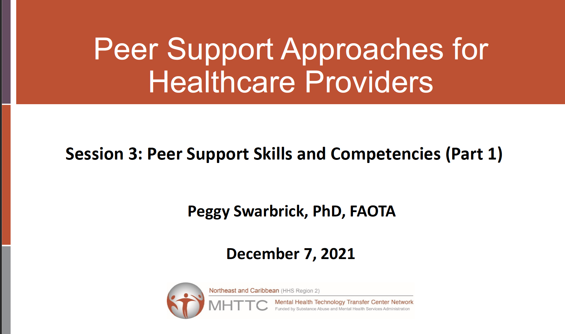 Peer Support Approaches for Healthcare Providers Session 3: Peer Support Skills and Competencies, Part 1