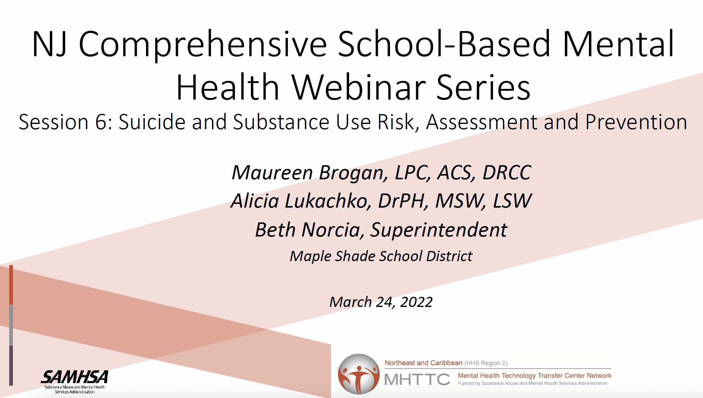 NJ Comprehensive School-Based Mental Health Webinar Series Session 6: Suicide and Substance Use Risk, Assessment and Prevention