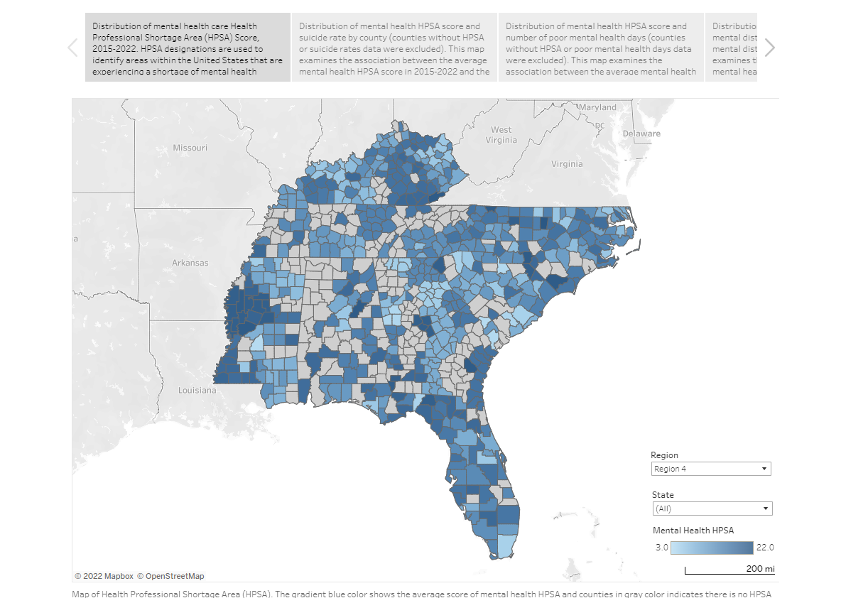 map of provider shortage areas in Southeast