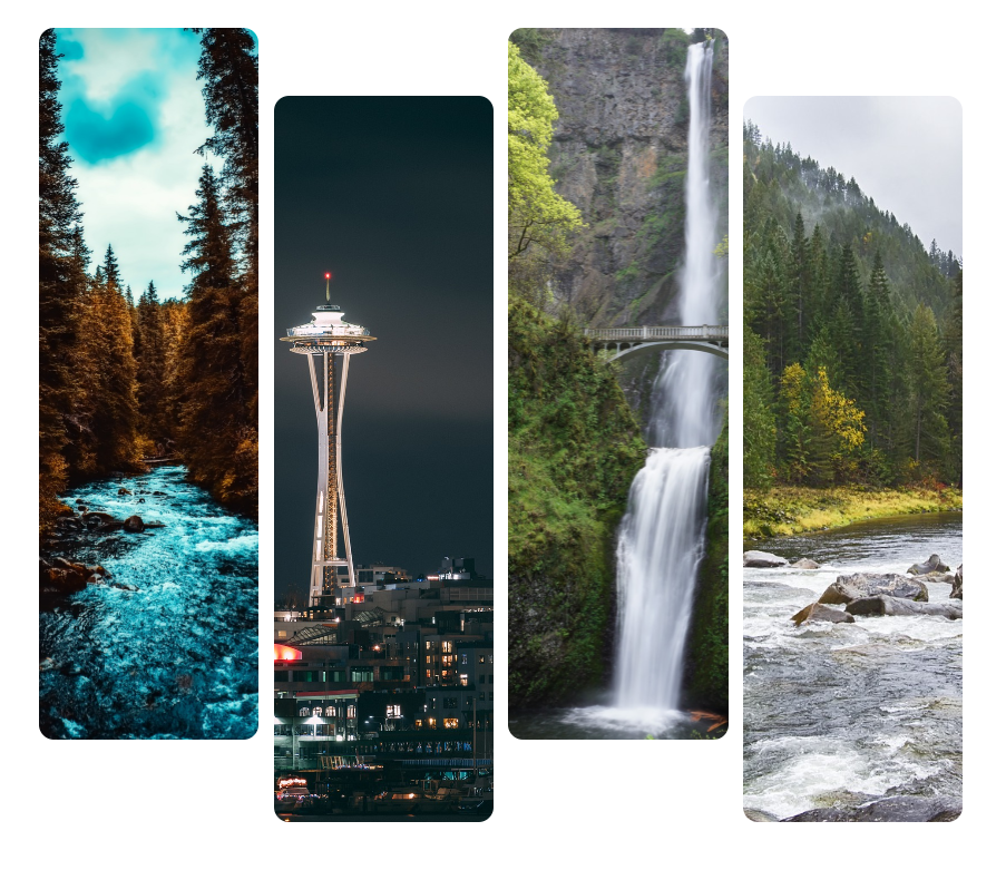 Images of the states of Alaska, Idaho, Oregon and Washington