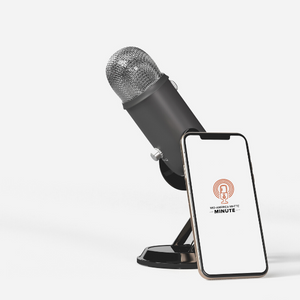 A microphone with a phone in front of it. The phone has the Mid-America MHTTC Minute logo on it. 
