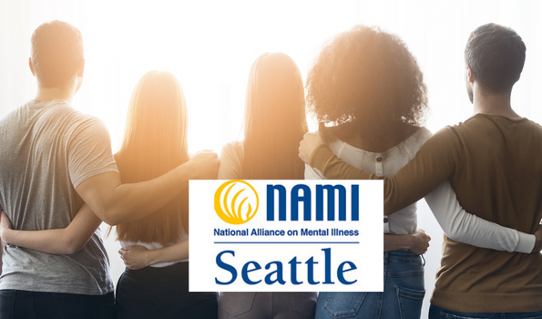  In Our Own Voice with NAMI Seattle webinar image showing young people joining together in solidarity