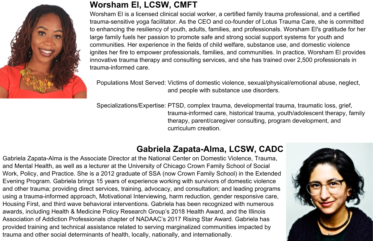Worsham El, LCSW, LMFT and Gabriela Zapata-Alma, LCSW, CADC