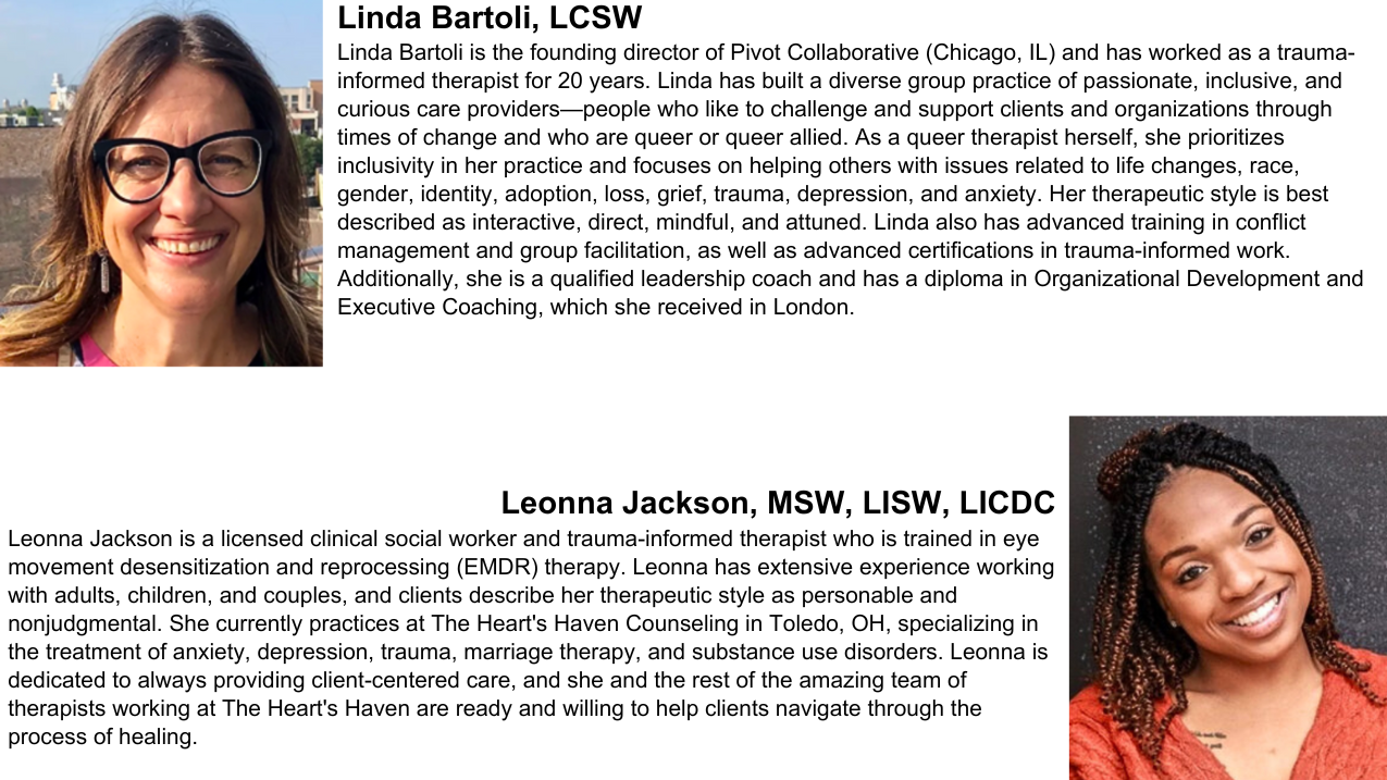 Linda Bartoli, LCSW and Leonna Jackson, MSW, LISW, LICDC