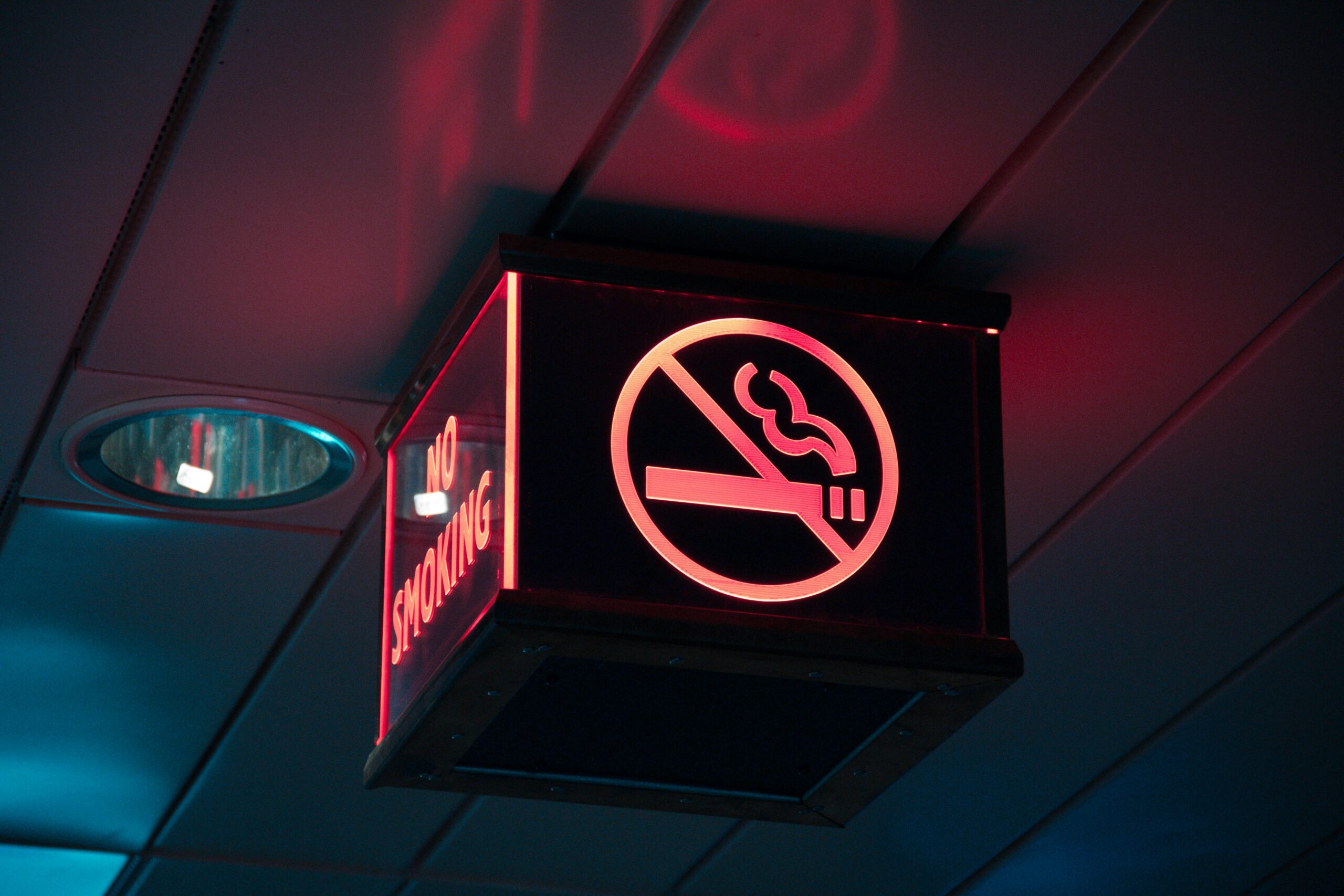 No smoking sign on a ceiling
